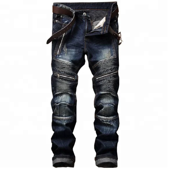 biker dark blue jeans wear slim fit denim men