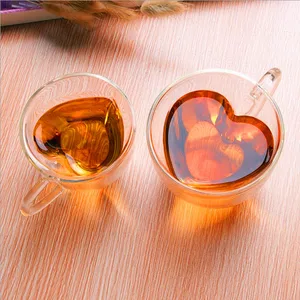 Image of WeVi heart-shaped Double Wall Glass Cup Drinking Reusable Coffee Cup