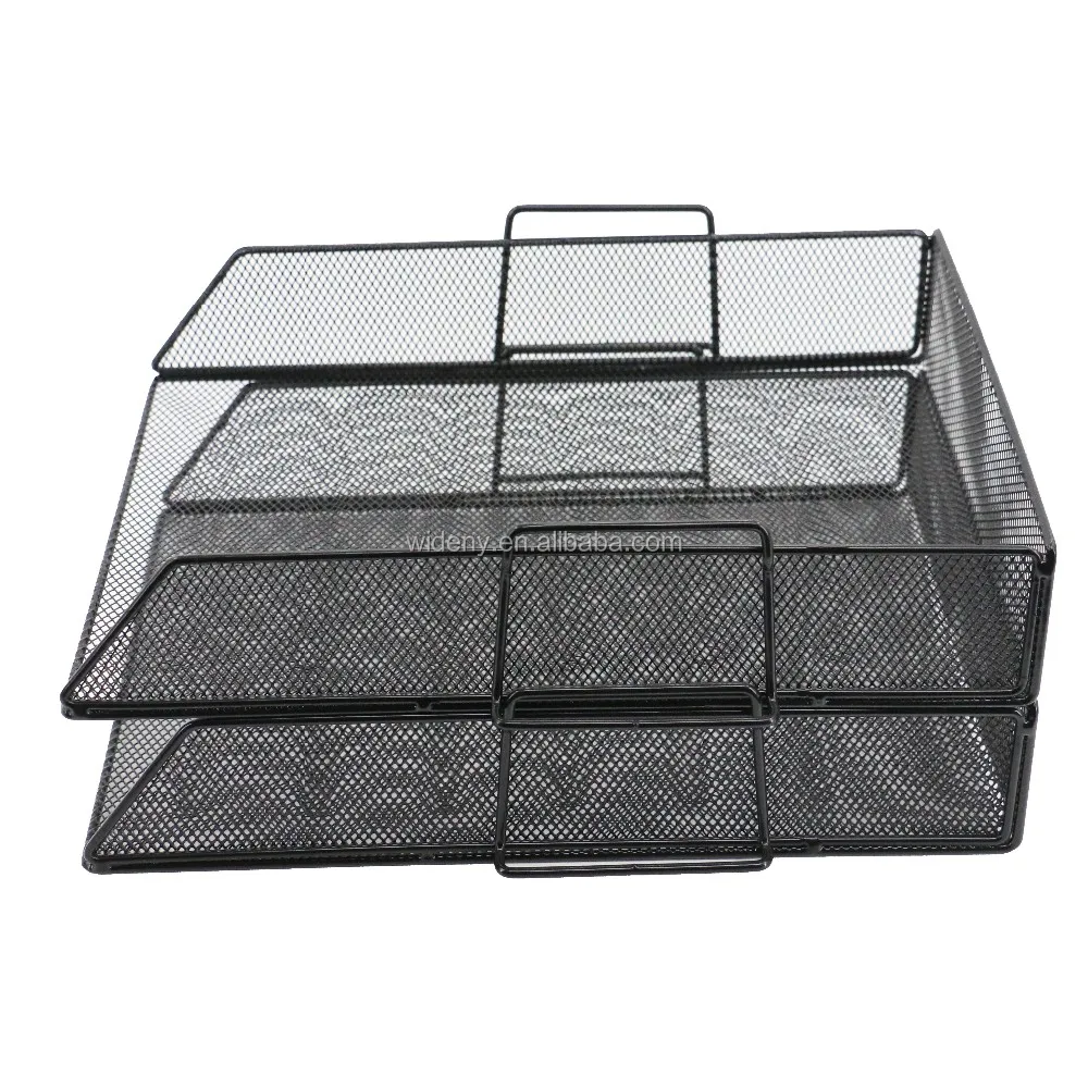 2 Tiers Stackable Wire Mesh Metal Desktop Table Desk Office Document 