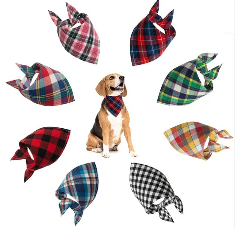 

Pet Dog Bandana Small Large Dog Bibs Scarf Washable Cozy Cotton Plaid Printing Puppy Kerchief Bow Tie Pet Grooming Accessories, Mix color