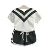 V-neck girls summer clothes elegant fashion boutique children girls clothing set two pieces set