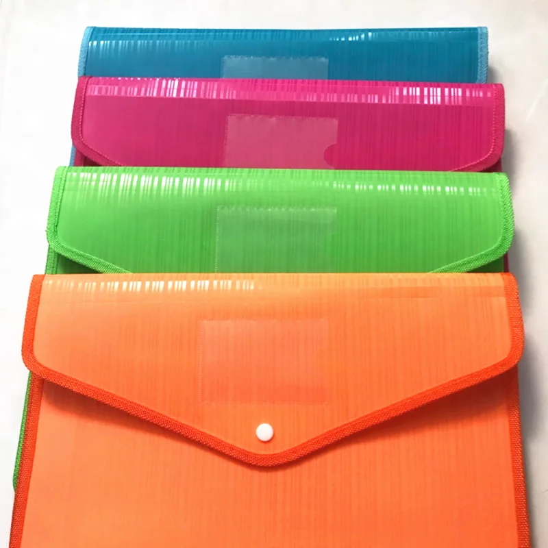 

FC Size Solid Color Poly PP Plastic Expandable File Organizer Bags With Snap Buttons Closure