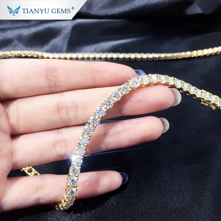 

Tianyu Gem Luxury Man's Solid Gold Hiphop Jewelry 4.5mm Round Cut Moissanite Diamond Chain Tennis Necklace