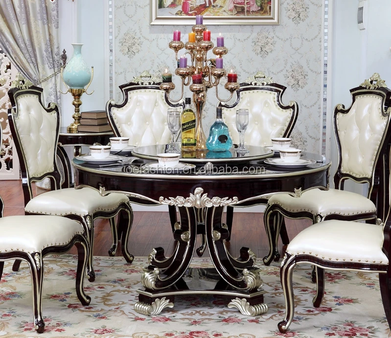 OEFASHION new classic style luxury round dining table with rotating