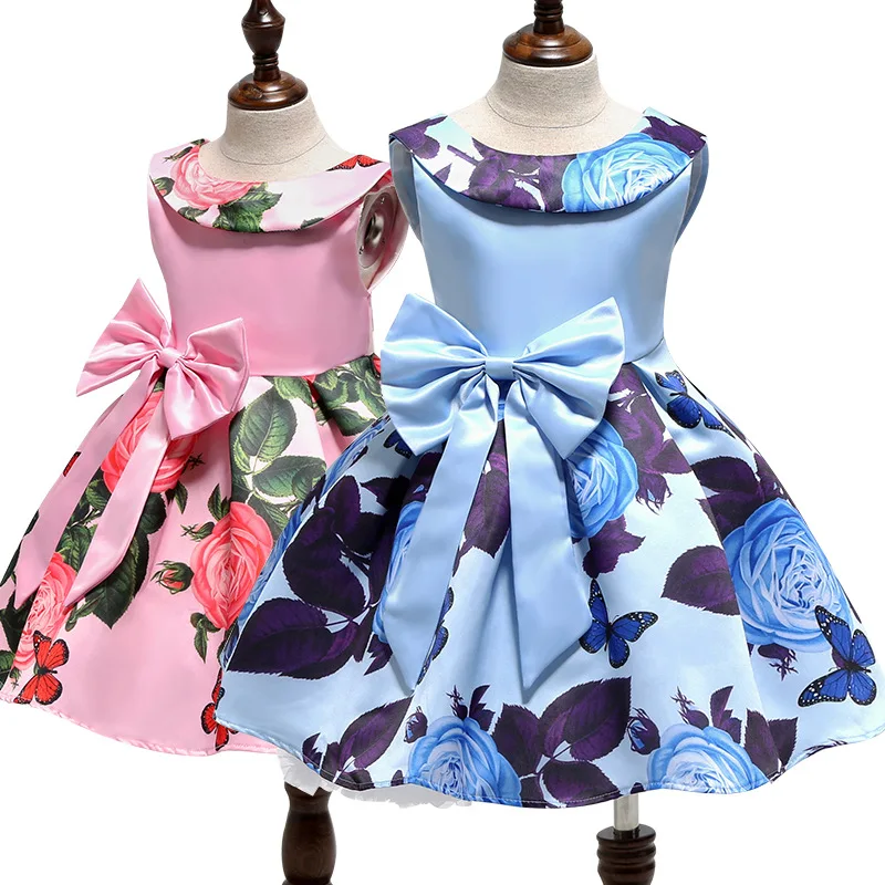 

Ruffles Lace Print Party Wedding Bridesmaid Dress Kids' Formal Dresses, Blue,pink