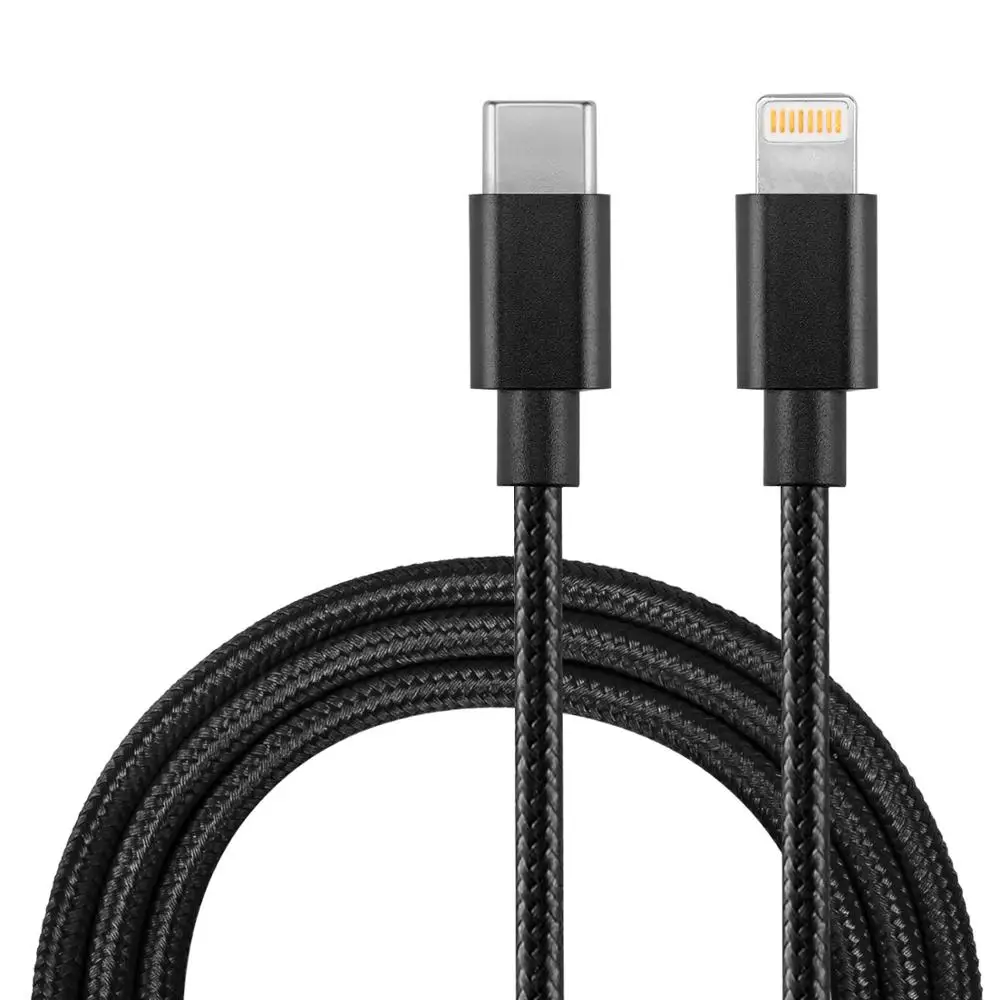 

High quality 1M(3FT)braided nylon usb charging data cable USB C to Iightning cable, Black;customzied colors