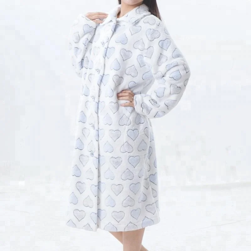 2018 Autumn Winter Warm Bathrobe Asian Nightwear With Button