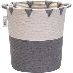 Image of QJMAX Extra Large Baby Laundry Basket Collapsible Cotton Rope Woven Basket For Clothes And Toys