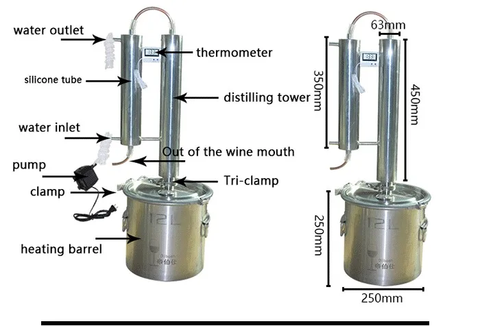 12L/3Gal Red Copper Distiller, Mini Alcohol Distiller For Sale