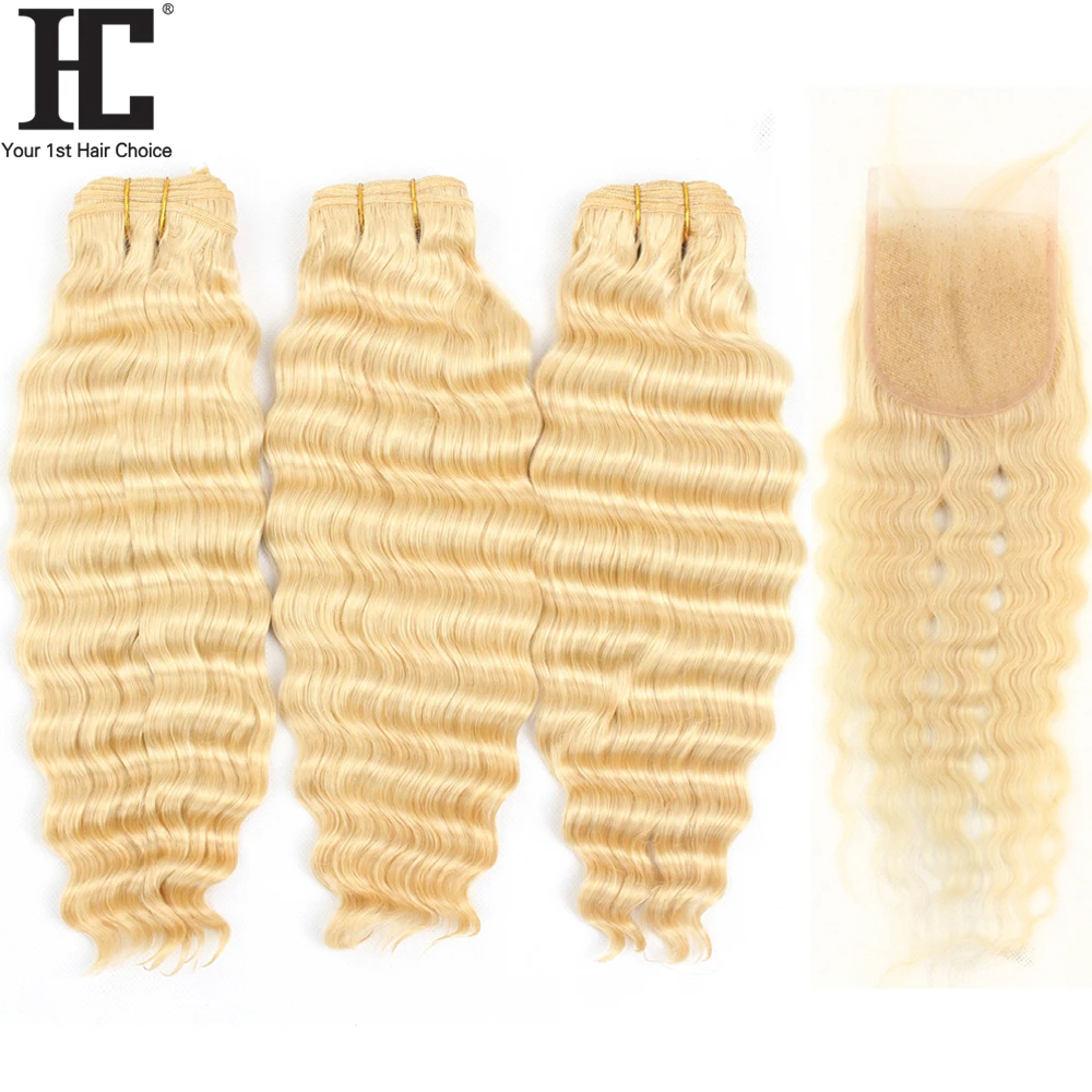 New Arrival 613 Blonde Bundles With Lace Frontal Closure Brazilian 613 Virgin Human Hair Loose Deep Wave Bundles With Closure