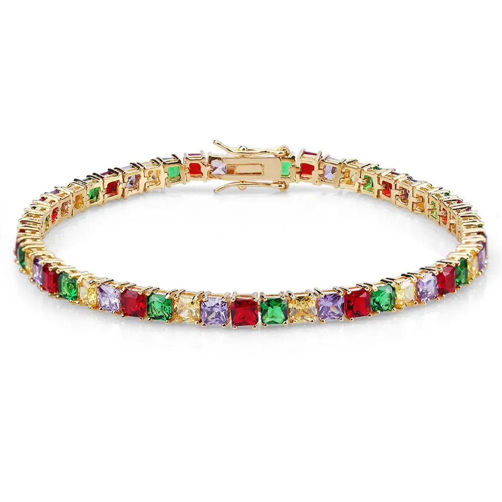 

Mixed Color Cuban Chain Bracelet Men's Hip hop Jewelry Iced Out AAA Zirconia Gold Silver Rose Bracelet