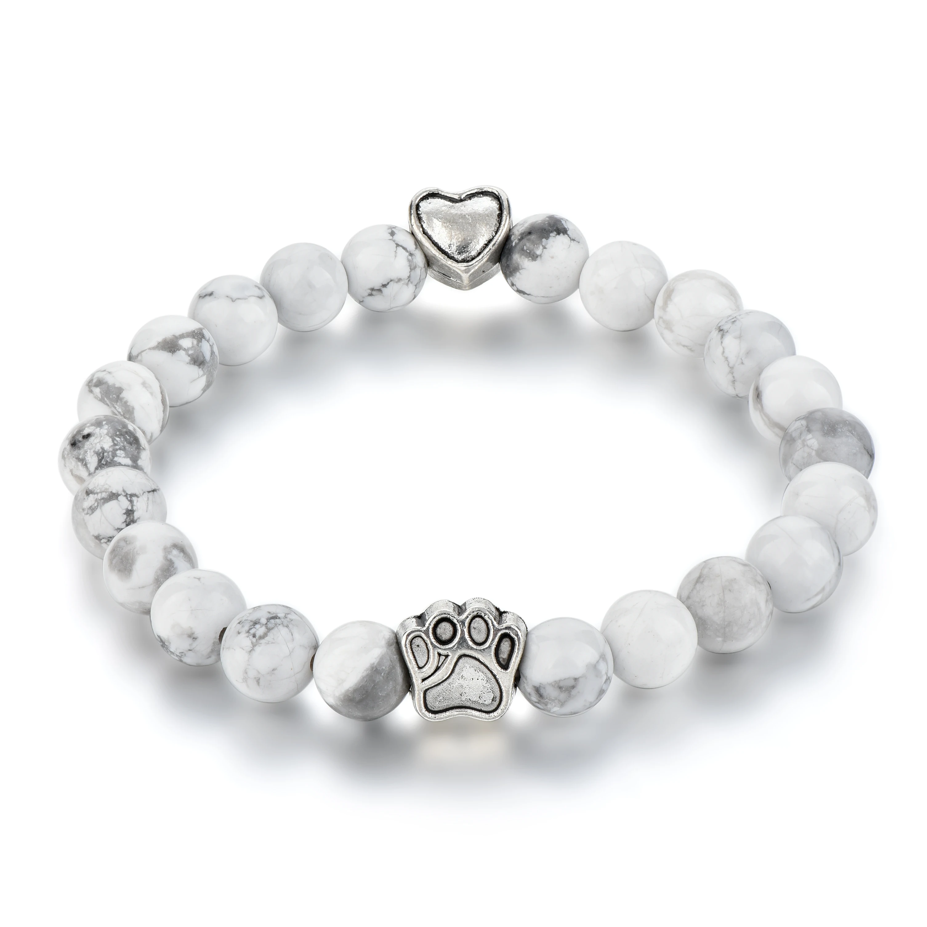 

Pet Cremation Jewelry Paw Print Howlite Stone Bead Fashion Style Dog Accessory, As picture