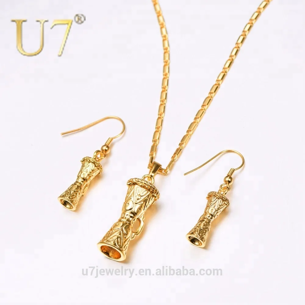 

U7 Free Shipping South Africa 18K Gold Plated PNG Jewelry KUNDU Drum Necklace Set for Women
