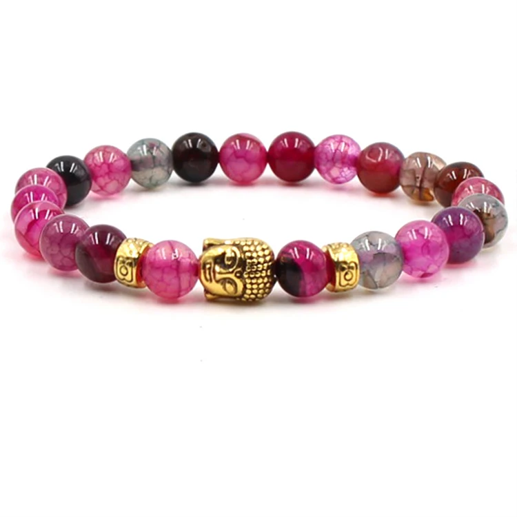 

Fashion Gold Buddha Head Charm Bracelet Natural Stone Agate Beads Bracelets For Women Men Stretch Bracelet Jewelry (KB8070), As picture
