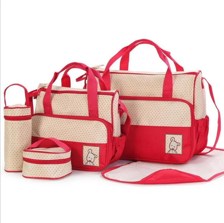 

5pcs set multifunction mummy baby diaper bag with changing pad, Customized colors