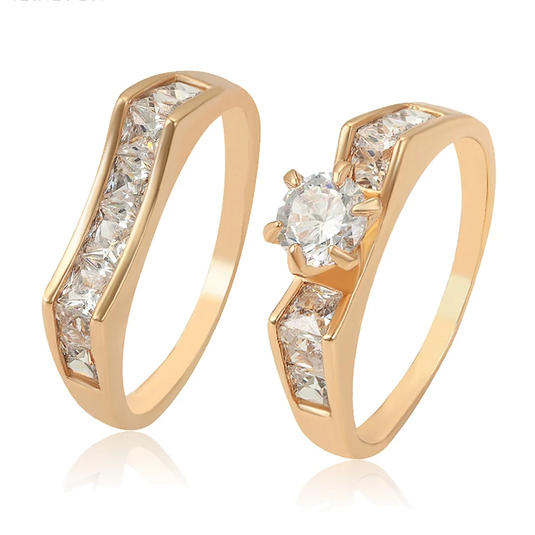 

16206 Xuping anillo de compromiso y argollas de matrimonio gold wedding jewelry diamond couple ring set
