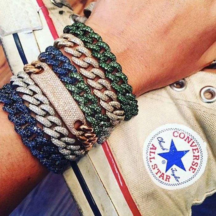Kingyee Jewelry Fashion Colorful Chain Link Bracelet Luxury CZ Iced Out Diamond Paved Cuban Bracelet Women