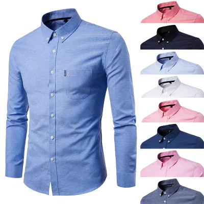 

Ecoparty 2019 New Men's Business Long Sleeve Shirt Fashion Men Cotton Trend Solid Color Lapel Shirt for Male Autumn Winter M-5XL, Colors