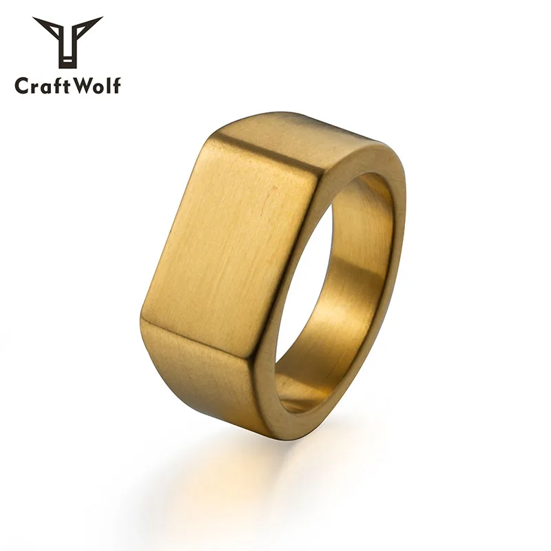 

Craft Wolf custom logo name jewelry gold silver titanium minimalist Square 316L Stainless Steel Square Ring for Men Women, Silver,steel,gun grey,gold