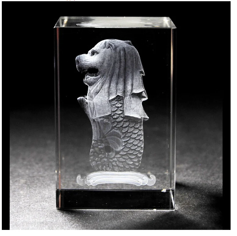 Wholesale Singapore Souvenir Crystal Merlion Glass Merlion Trophy For Crystal Ornaments Gifts