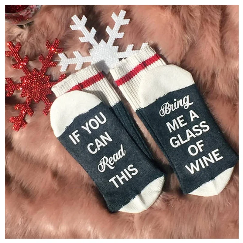 

New Arrival Autumn Winter Women Socks Letter Christmas Socks, Grey