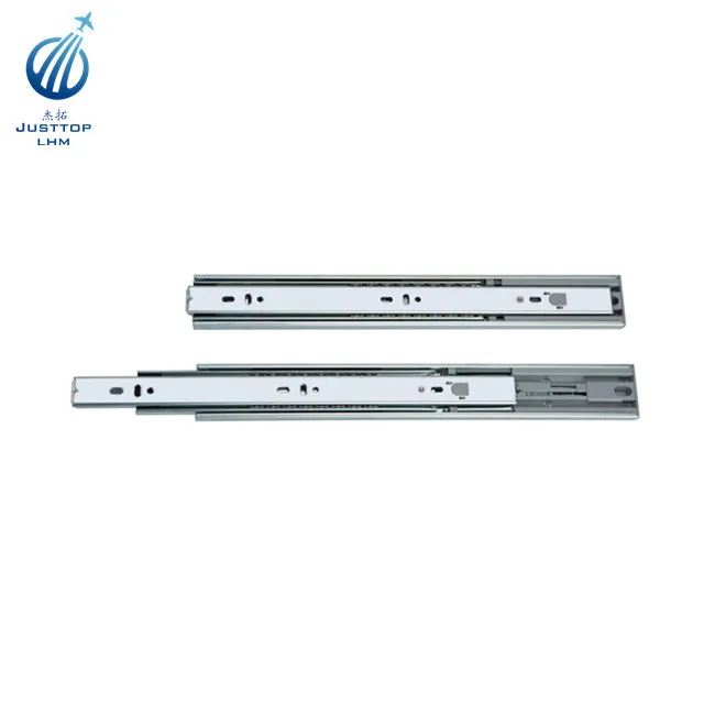 Steel Damping Buffer Three Section Drawer Slide Soft & Self Closing Ball Bearing Runner Zinc Plated with Spring