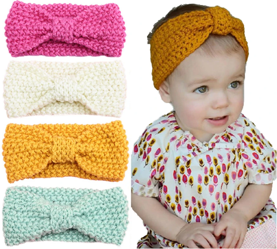

Newborn Toddler Baby Warm Winter Crochet Ear Hair Band Wrap Bow Headband Knitted, Red pink black orange yellow white green
