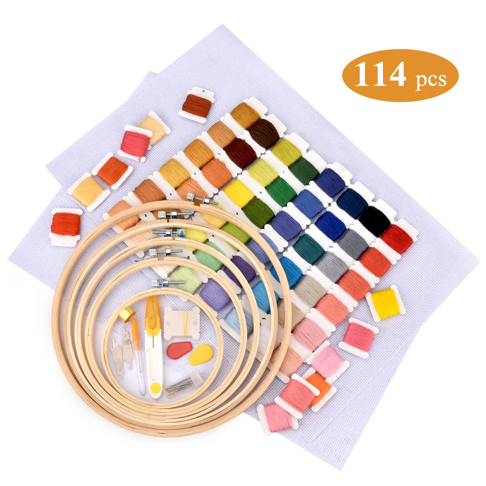 

Embroidery Stitching Punch Needle with Embroidered Patterns Punch Set Embroidery for Threader DIY Sewing with 60 Colors, N/a