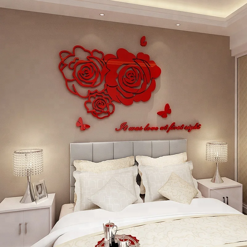 

Romantic Rose Acrylic Mirror Indoor Decoration Decal 3D wall Sticker decorative products, Mixed colors