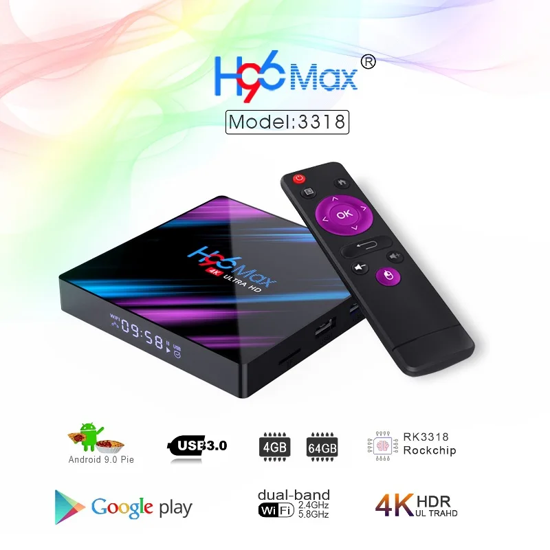 H96 MAX RK3318 4GB 64GB USB3.0 Dual Band Android9.0 HD smart 4k Android TV Box