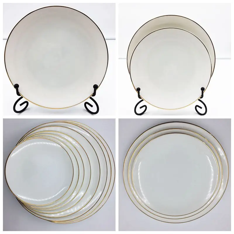 Ceramic All Sizes Gold Rim Bulk Dinner Plates For Weddings