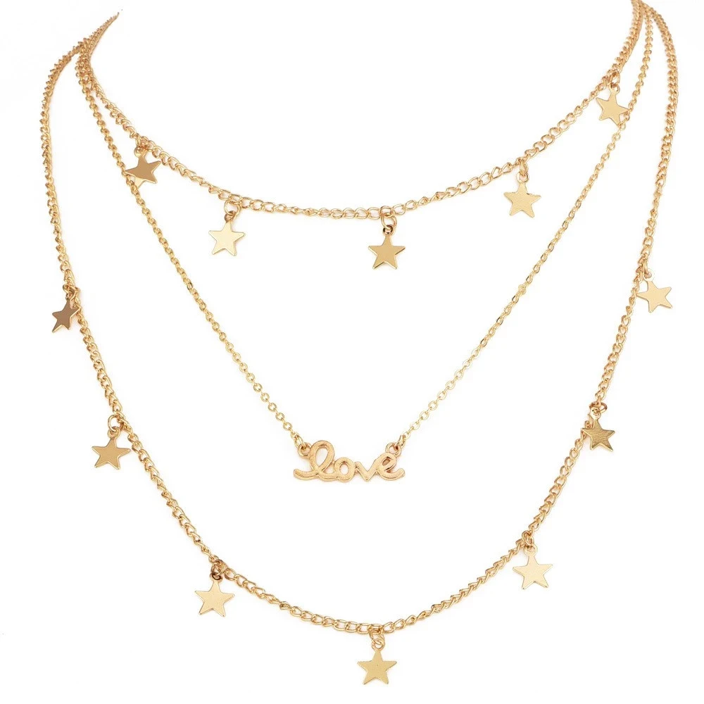 2019 New Arrivals Fashion Layered Jewelry Gold Necklace I Love You Choker For Women Girls .