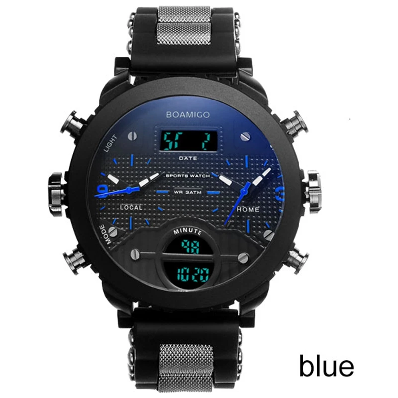 

Top Brand BOAMIGO Men watches Mrand 3 Time Zone Military Sports Watches Male LED Digital Quartz Wristwatches relogio masculino