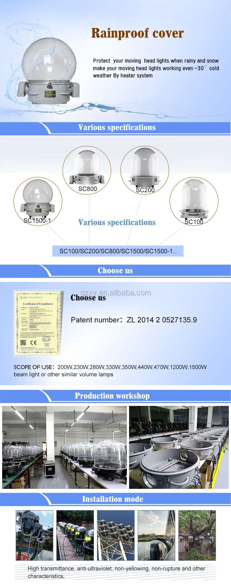 Hot sales outdoor waterproof moving head dome plastic rain cover for moving head light