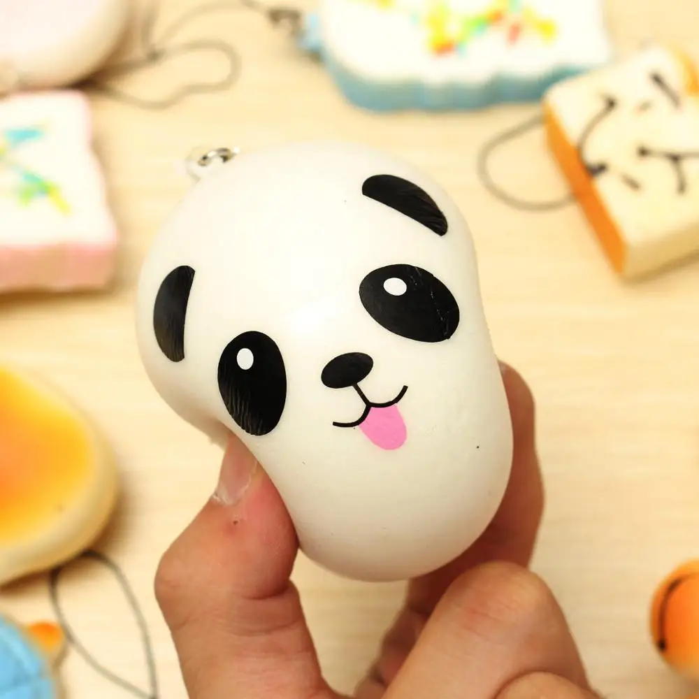 Wholesale Soft Mini Slow Rising Buns Bread Banana Cake Emoji Panda Food Squishy Ball Toys 20 pieces