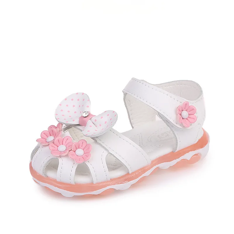 

Latest design summer flower kids LED shoes, White/pink/rose