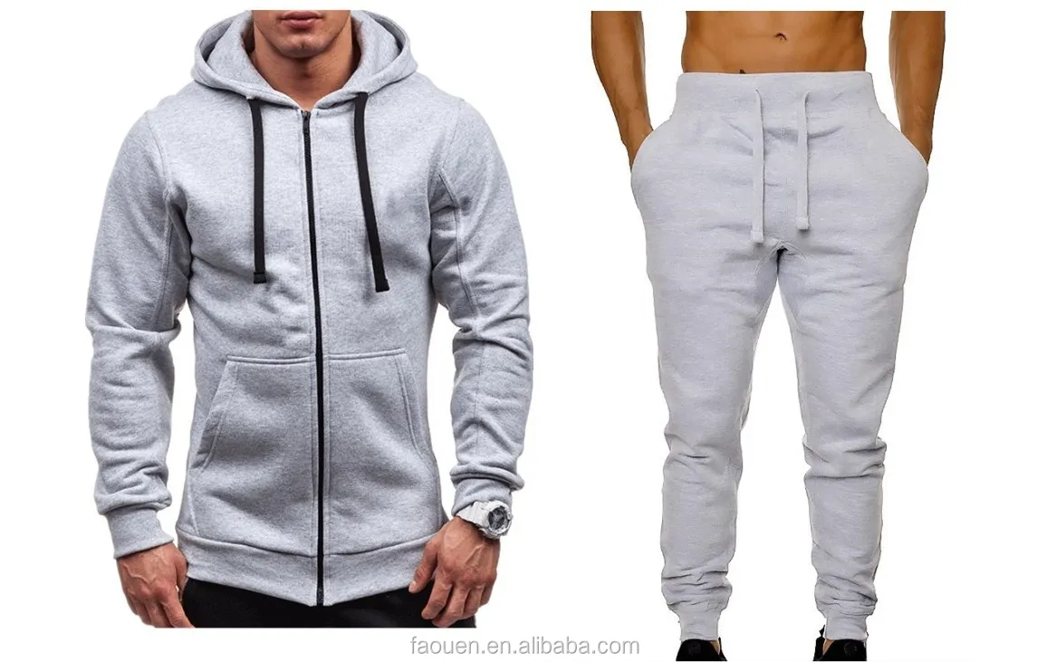 2 Pcs Men Hoodies Sports Tops Pants Tracksuit Black Blank Sweatshirt ...