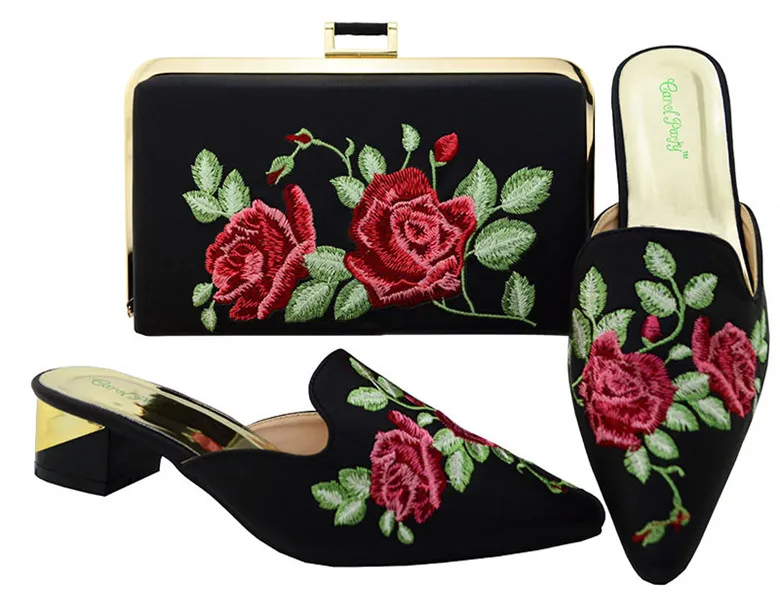 

2017 Italian Shoes With Matching Bag High Quality Italy Shoe And Bag Set With Embroidery rose For Wedding Party MM6003