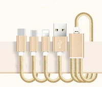 

Hot Amazon OEM LOGO Light Micro Type C Multi 3 in 1 Nylon Braided USB Charging Data Cable for iPhone Android All Cell Phone