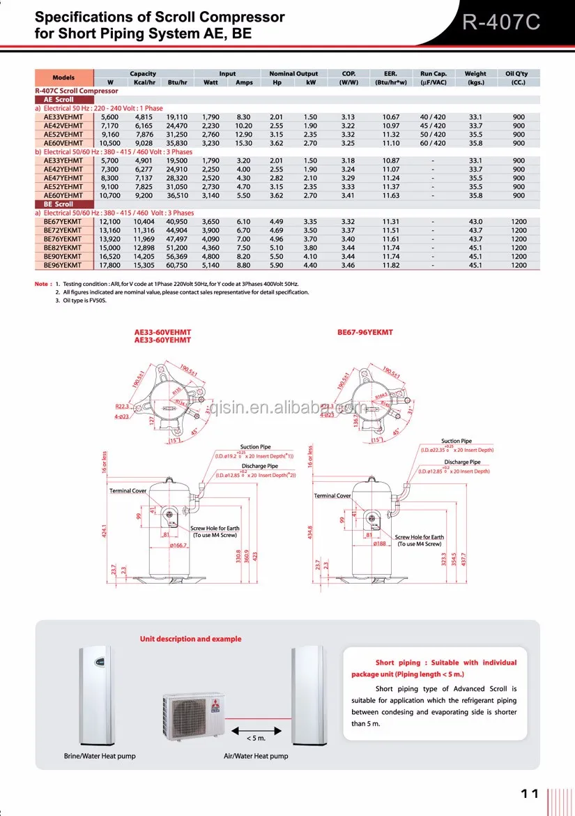 Спиральный компрессор siam bn65yeamt scroll r410