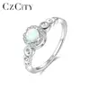 CZCITY Opal Engagement Wedding Ring 925 Silver Tiny CZ around Round Plate Women Rings