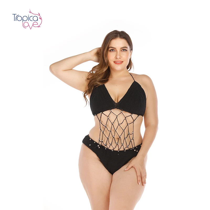 Crochet knitted bikini plus size swimwear bikini for fat women