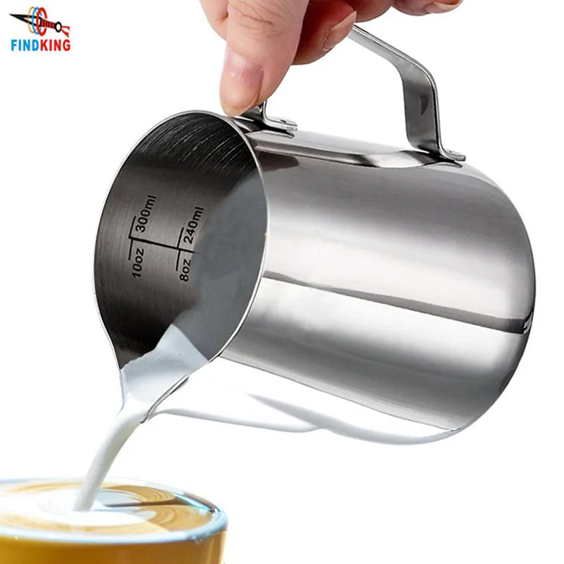 

Stainless Steel Frothing Pitcher Milk Pitcher 12 oz with Measurement Marks,Perfect for Espresso Machines, Milk Frother Cup