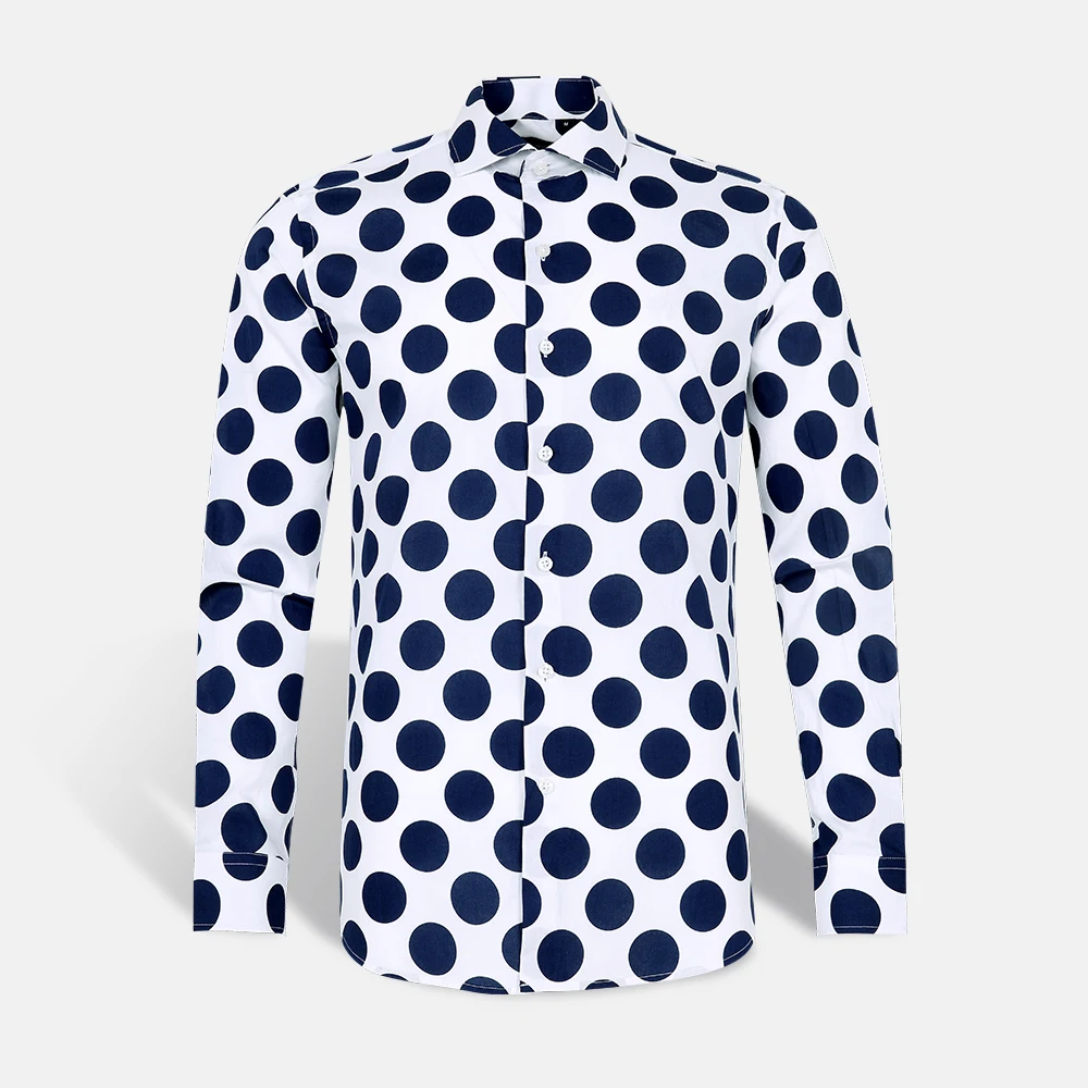 

New Arrival Custom 100%cotton dot digital print mens cut away collar shirt