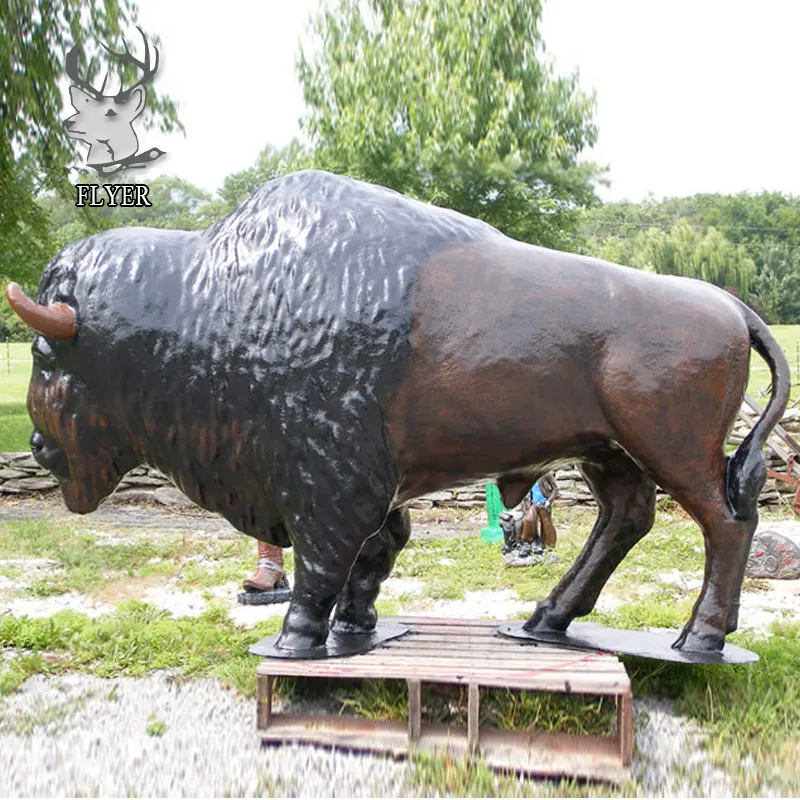 Outdoor Park Decorated Resin Buffalo Figurines Fiberglass Animal