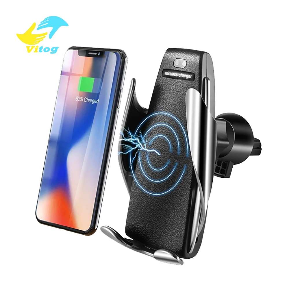 

10W Wireless Car Charger S5 Automatic Clamping Fast Charging Phone Holder Mount in Car for iPhone xr Huawei Samsung Smart Phone, Black