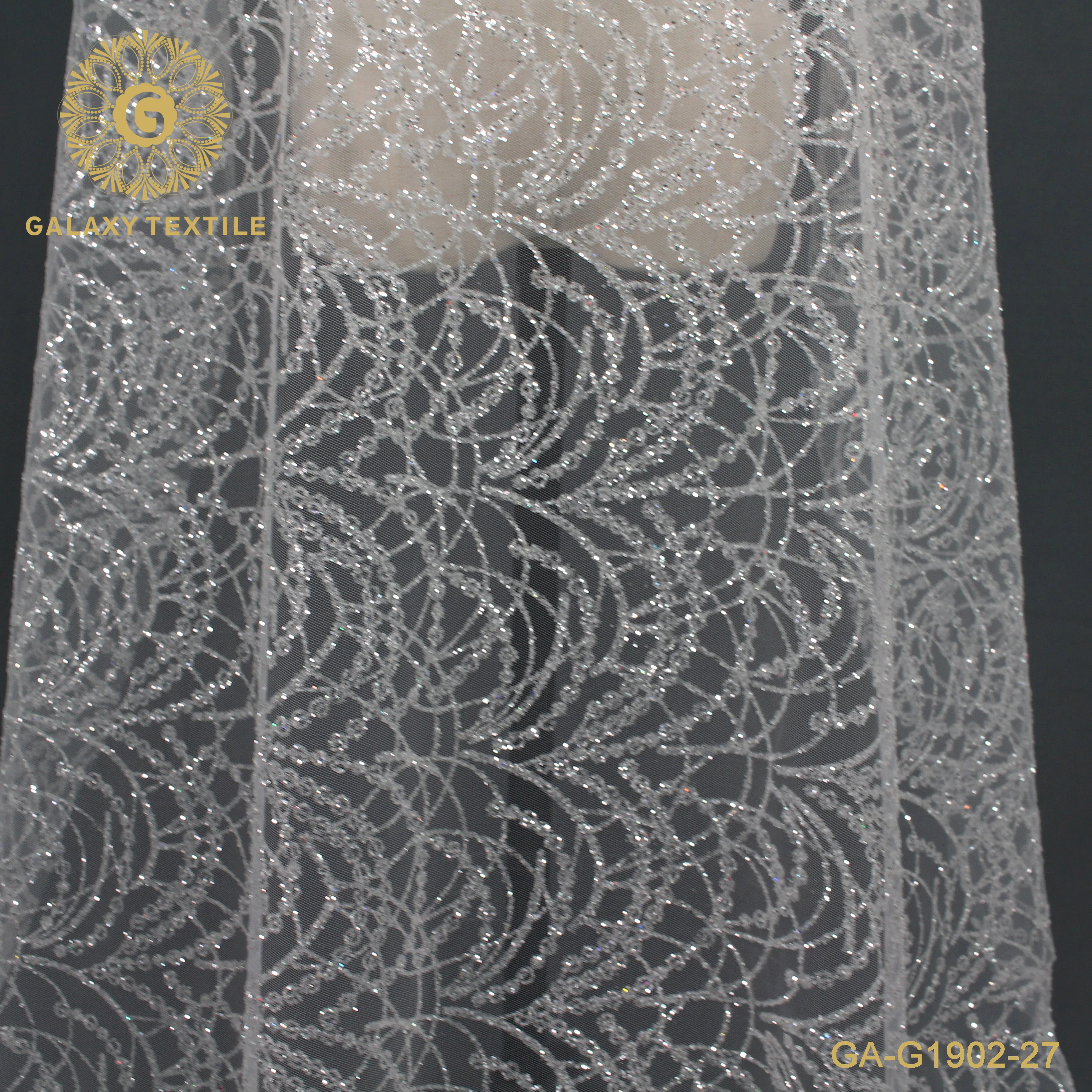 

Bridal lace fabric glitter lace fabric for wedding dress GA-G1902-27