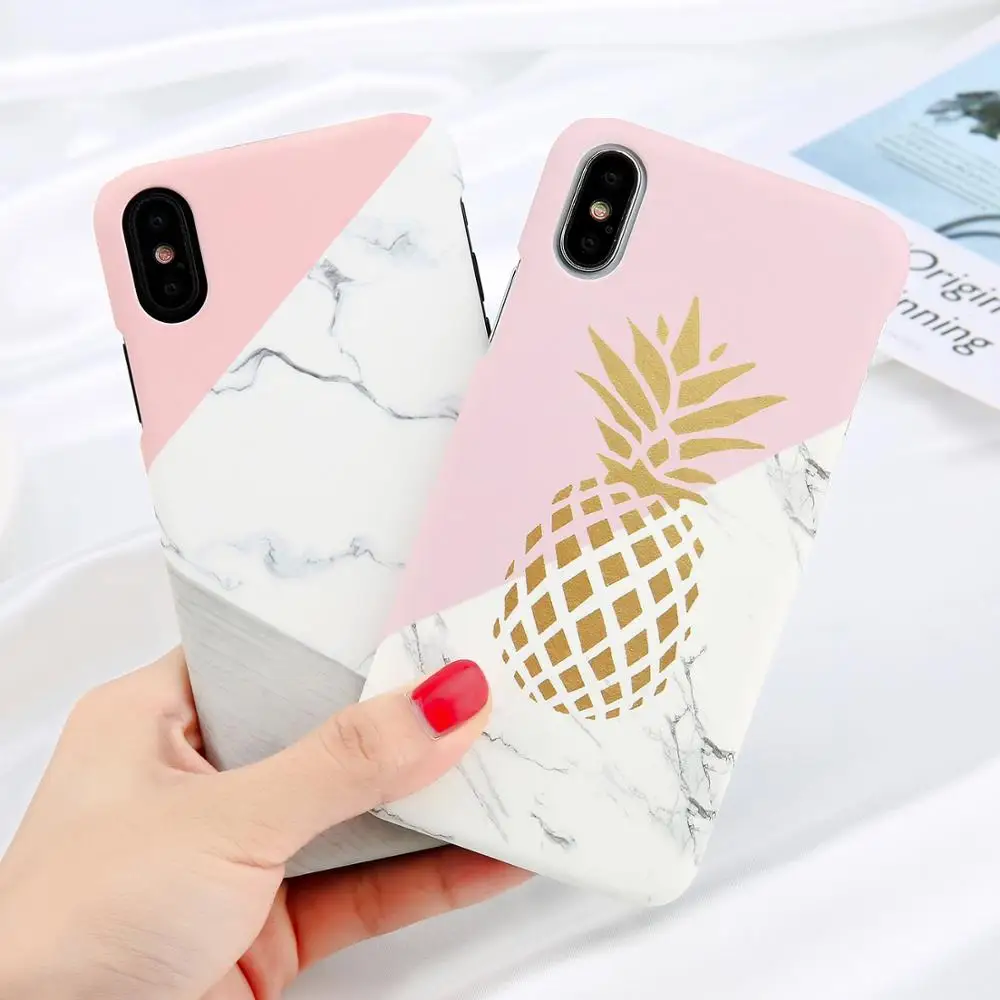 USLION Marble Stone Print Flower Leaf Hard PC Phone Case for iphone X XR XS MAX 6 7 8 Plus