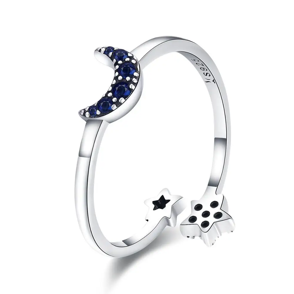 

New s925 sterling silver ring female open Korean fashion personality bright star and moon ring SCR437