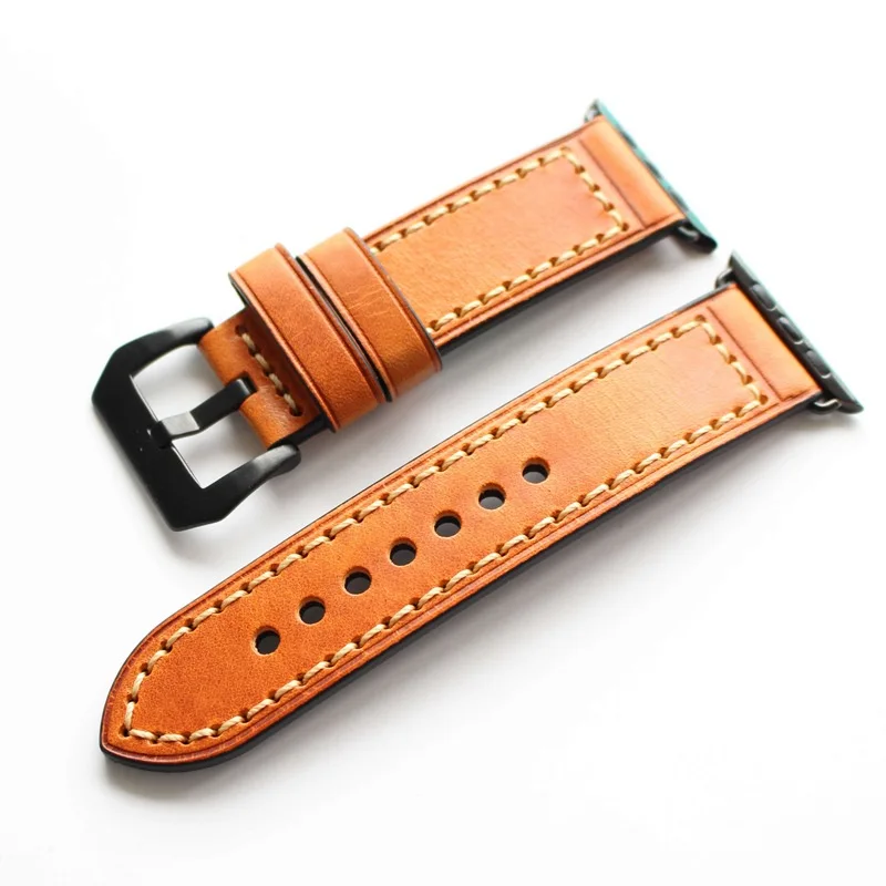 

Western vintage Italian calf Leather orange brown handmade retro Watch Straps for Apple Watch Band 38 42 mm